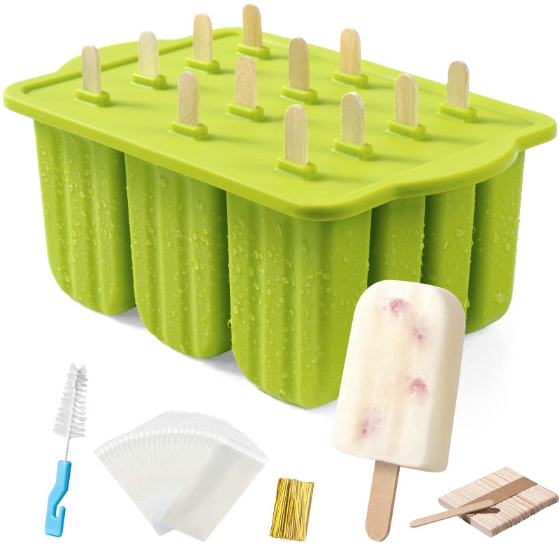 MEETRUE Popsicles Molds, MEETRUE 12 Pieces Silicone Popsicle Molds Easy-Release BPA-free Popsicle Maker Molds Ice Pop Molds Homemade Popsicle Ice Pop Maker with 50PCS Popsicle Sticks+Cleaning Brush - Image 1
